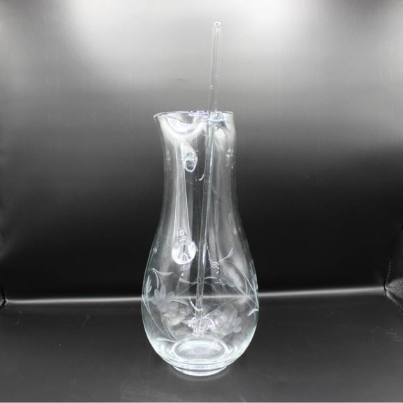 Princess House Large 10 cup Pitcher Etched Heritage Collection Glass Stir Stick - Picture 3 of 8